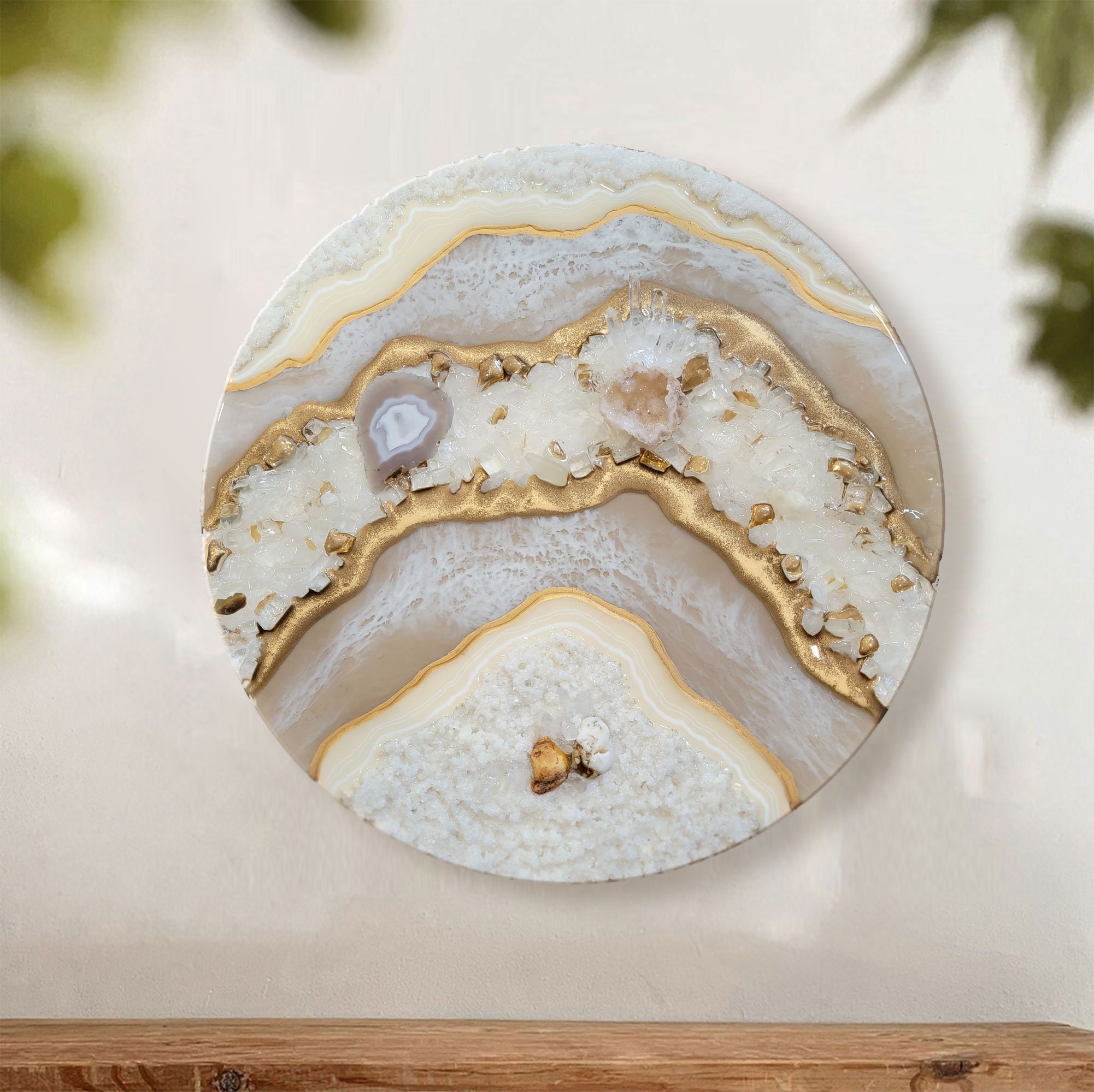 Original Geode Art Painting in Beige & Rose Gold, Luxury