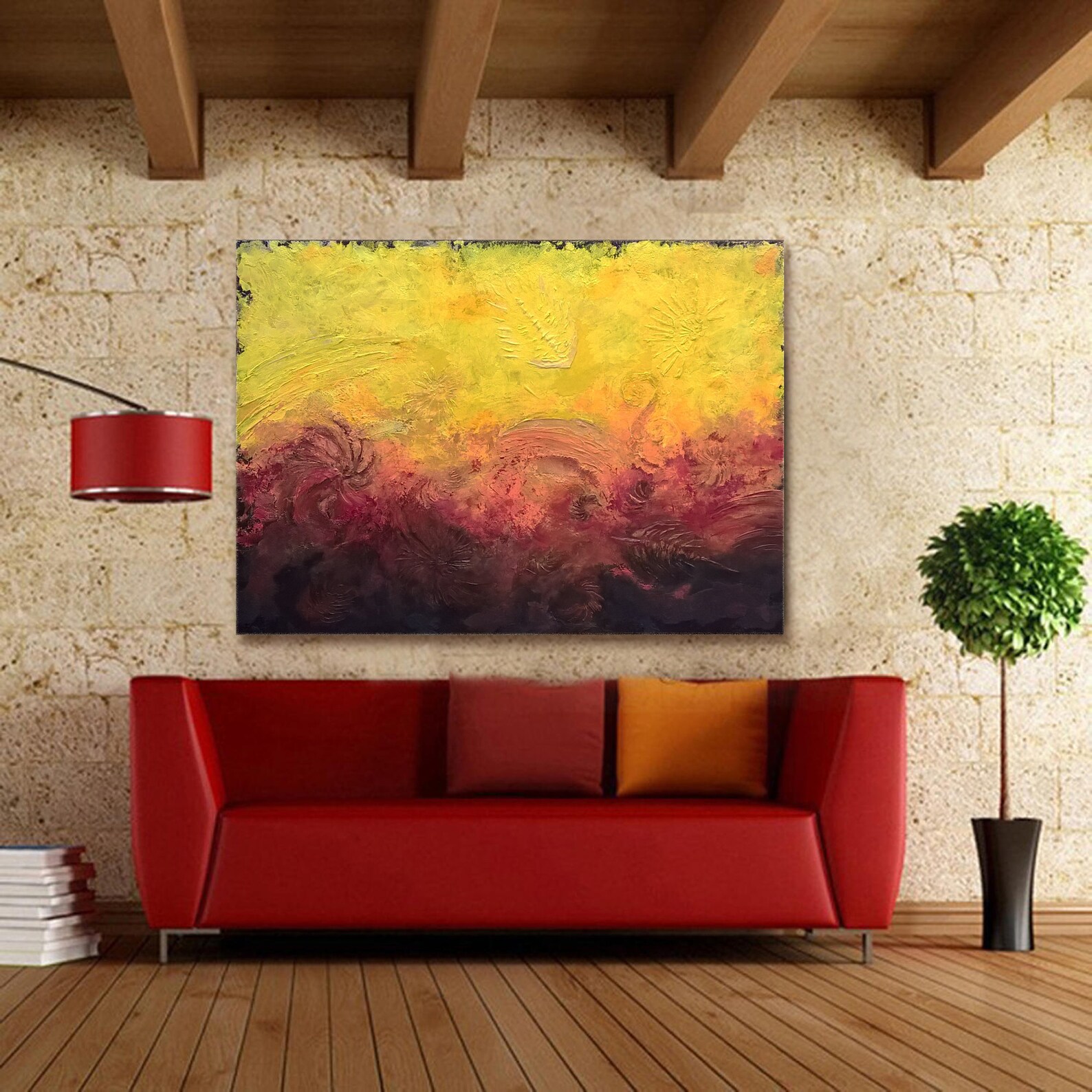 Original Textured Painting Yellow & Burnt Orange Home Décor Etsy