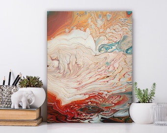 Abstract Floral Painting, Original Abstract Painting, Fluid Art Painting, Orange Abstract Art, Modern Home Decor, Original Wall Art