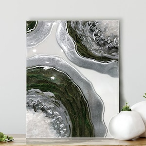 Original Resin Geode Painting with Natural Quartz Crystals Handmade for Modern Home Decor