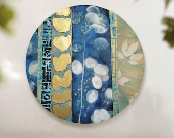 Original botanische Cyanotypie und Metall Mixed Media Kunst handgefertigt für moderne Wohnkultur