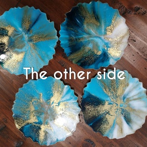 Resin Coasters in Gold & Turquoise, Geode Coasters Set of 2, Agate Coaster, Turquoise Coasters, Handmade Resin Coasters, Resin Art image 3