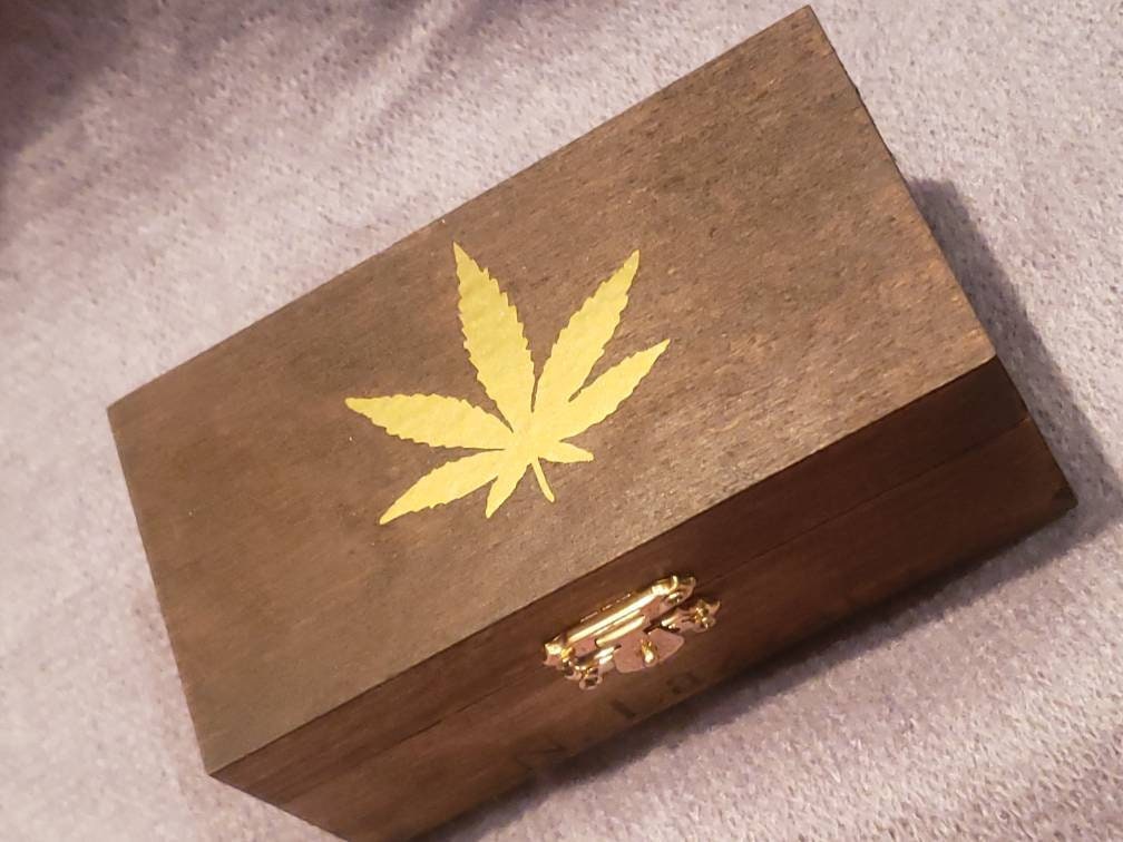 Custom Wooden Weed Stash Box Marijuana Box Gold Leaf Etsy Canada