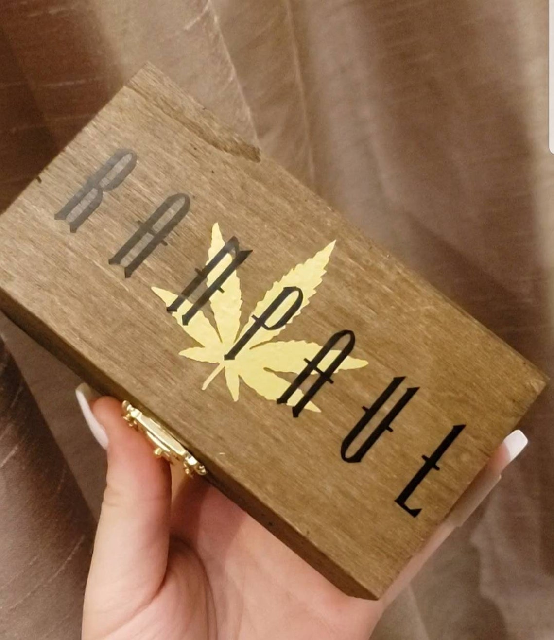 Custom Wooden Weed Stash Box Marijuana Box Gold Leaf Etsy