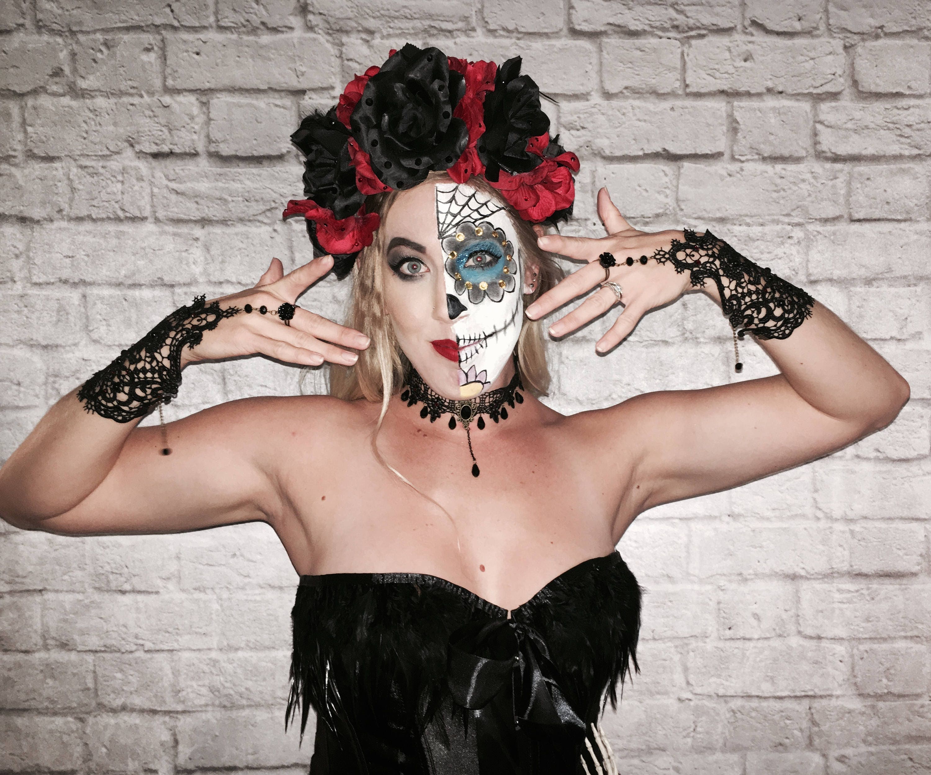 Sexy czarny czerwony dzień z martwych Dia de los Muertos - Etsy Polska