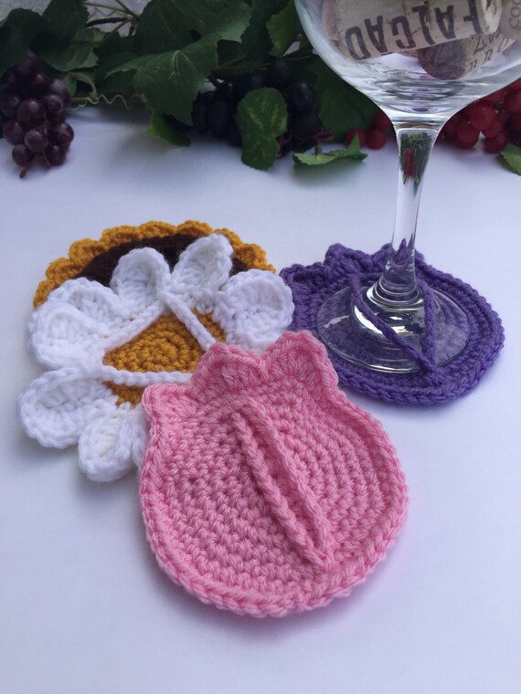 Crochet Coasters Wine Glass Coaster Drink Coaster Spring Etsy