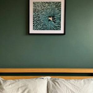 Orca and Herring Ball 40cm art print Contemporary Killer Whale poster. Norway, fjords, ocean illustration in blue. UK seller image 4