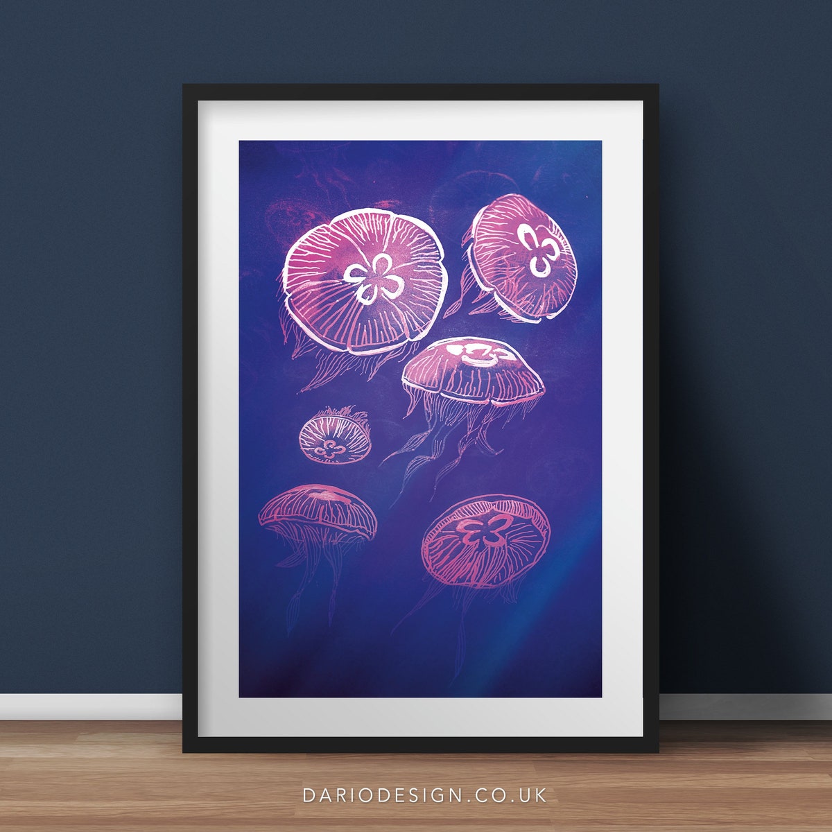 Moon Jelly Fish - Deep Sea Jellyfish Giclee Print in Bright Pink and Blue. Illustrated Sea Themed Wall Art. Nautical Poster - Etsy