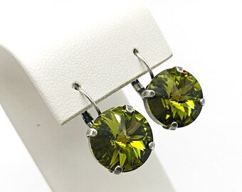 Green Earrings-Simple Earrings-Swarovski Earrings-Olivine-Dangle Earrings-Moss Green Earrings- Gift for her