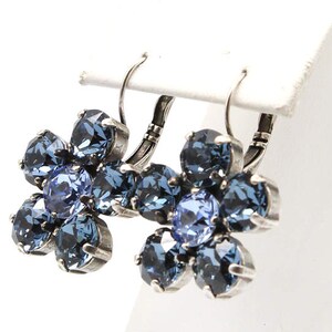 Blue Sapphire Flower crystal Earrings- Swarovski crystal flower dangle earrings- Blue jewelry for women-Birthstone flower earrings