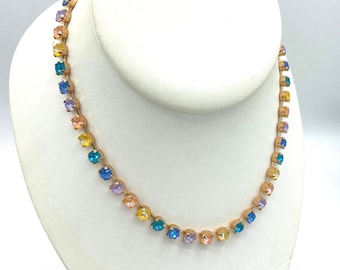 Rose Gold Colorful Rainbow Necklace-Preppy Jewelry-Crystal Statement Necklace