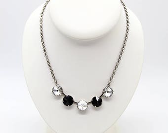 Black and White Clear Diamond Crystal Necklace