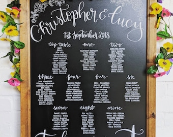 Chalkboard Table Plan A1- wedding table plan blackboard handwritten calligraphy