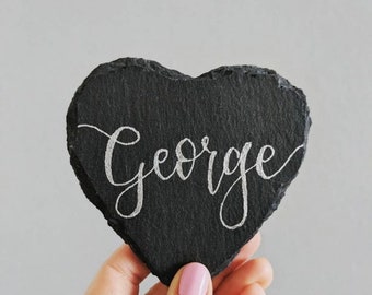 Slate heart Wedding Place Names / Favours - wedding decor, table decor, slate coasters