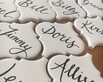 Ceramic arabesque calligraphy handwritten place settings name favours - wedding / escort cards (sample)