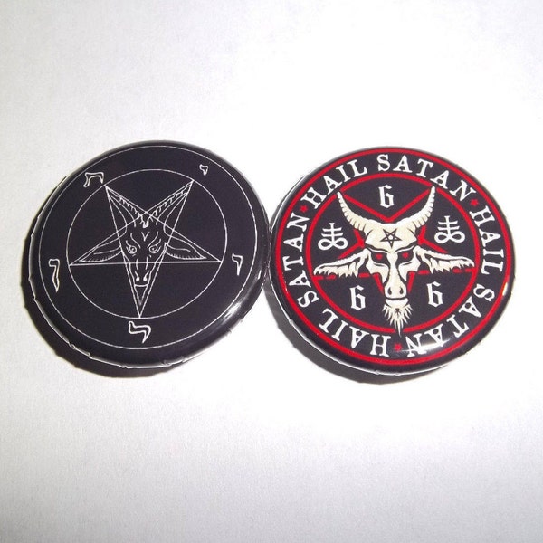 Hail Satan Goat's Head 1.25" and 2.25" Pinback Buttons, Pentagram, Choose Black and Red or Black and White Pin, We Do Custom Orders!!