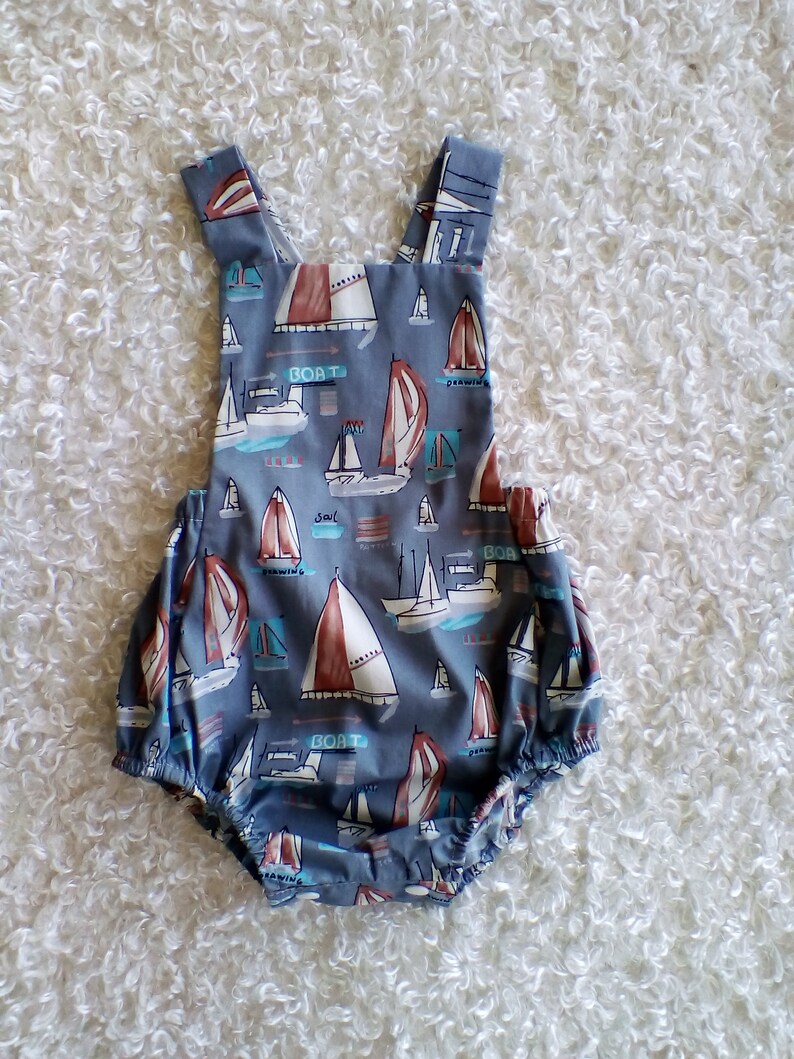 Boys Romper Sail boat ship vessel Grey romper gray romper water beach ocean baby shower gift newborn gift party romper
