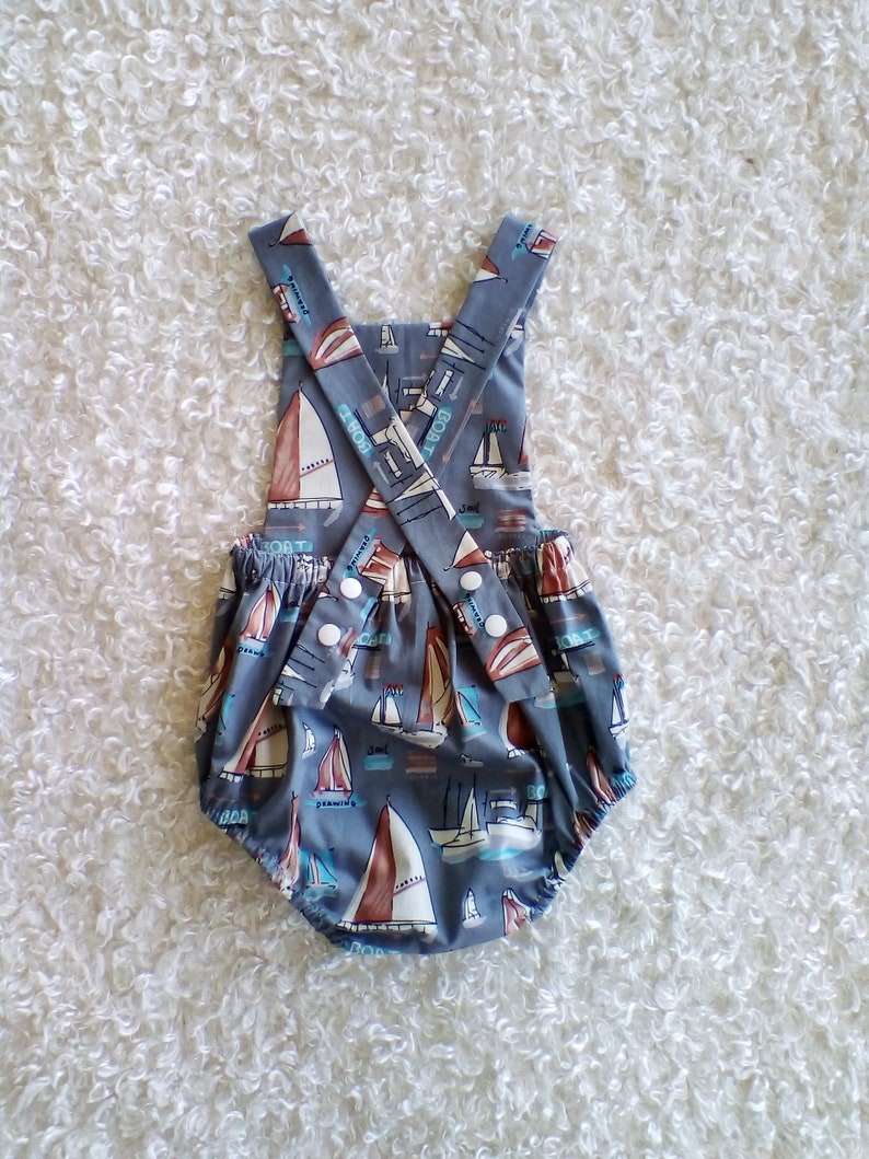 Boys Romper Sail boat ship vessel Grey romper gray romper water beach ocean baby shower gift newborn gift party romper