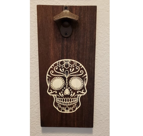 Coaster W/ BOTTLE OPENER - Sugar Skull - SET OF 2 Coaster W/ BOTTLE OPENER - Sugar Skull - SET OF 2