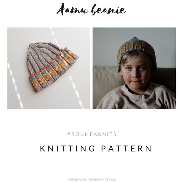 Knitting pattern: Aamu beanie // PDF beanie pattern , merino-cotton yarn knitting pattern, knitted kids + toddler beanie pattern