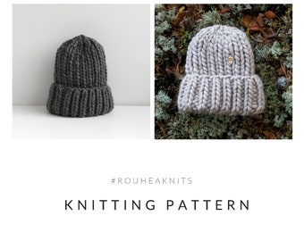 Knitting pattern: ROUHEA Chunky Beanie // Chunky beanie knitting pattern, beanie hat knitting pattern, chunky yarn pattern, knitting pattern