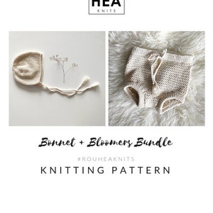 Knitting pattern bundle: ROUHEAknits Baby Bonnet & Bloomers // Baby bonnet pattern , cotton yarn knitting pattern