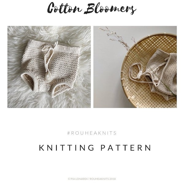 Knitting pattern: ROUHEA Cotton Bloomers // PDF baby bloomer pattern , cotton yarn knitting pattern, knitted baby + toddler bloomer pattern