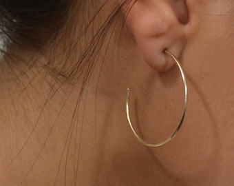 Créoles moyennes CELESTE, Boucles d'oreilles or 14 carats, Argent sterling, or rose 14 carats, Boucles d'oreilles délicates, Boucles d'oreilles de tous les jours, Simple