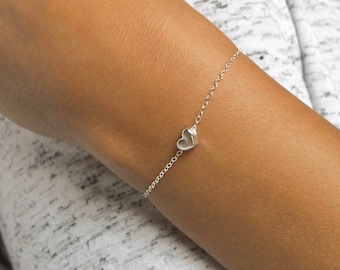 Final Sale JANICE Tiny Sterling Silver Heart Bracelet,Thin Bracelet,Gold Dainty Bracelet,Rose Gold Delicate ,Minimalist,Bridesmaid Gift