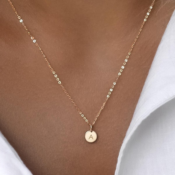 AKELA 14K Solid Gold Initial Necklace • Delicate Initial necklace • Tiny Necklace • Personalised Necklace • Charm Necklace •Silver•Gold Fill