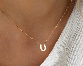 GIGI Tiny Horseshoe Charm Necklace • Dainty Horseshoe Chain Necklace • 14K Gold Filled • Sterling Silver • Minimal Necklace • Horse Shoe