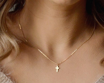 BLESSED 14K Solid Gold Cross Necklace • Dainty Cross Choker • Gold Cross Necklace • Cross Pendant Choker • Gold Choker • Gift Necklace Cross