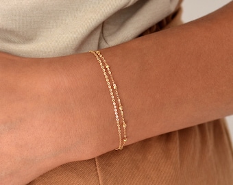 Final Sale Double Bracelet • Chain • Simple Dainty Chain • Beaded Satellite Chain • Delicate Bracelet • Everyday Layer Bracelet • Gold Fill