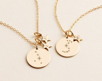 ESTELLE 14K Solid Gold Astrology Sign & Star Necklace • Constellation Disk Necklace • Zodiac Sign Necklace • Dainty Necklace•Simple Necklace