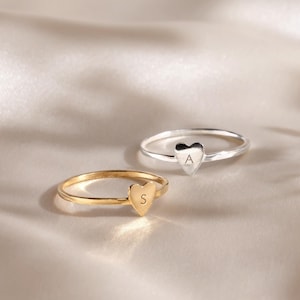 FINAL SALE Dainty Initial Heart Ring • Stacking Ring • Love Promise Ring • Anniversary Gift • Heart Charm • Minimalist Ring • Gift For Her
