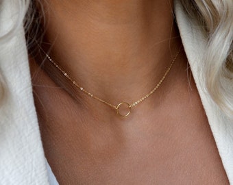 VOGUE Karma Halskette • Gehämmerte Eternity Halskette • Ring Halskette • Schlichte Goldkette • Zierliche Kreis Halskette • Goldkette • Silber