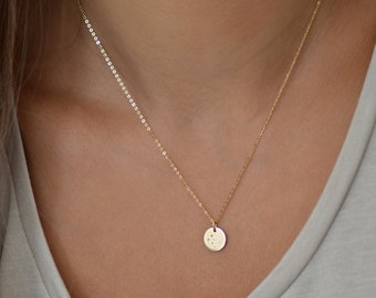 ESTHER 14K Gold Fill Zodiac Constellation Necklace • Personalized Zodiac Sign•Star Sign Necklace•Gold Filled•Rose Gold Filled•Disk Necklace