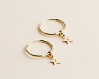 ROSA Gold Star Earrings • Gold Hoops • Celestial Earrings • Gold Hoop Earrings •Tiny Hoop Earrings•Small Star Earrings•Star Pendant Earrings