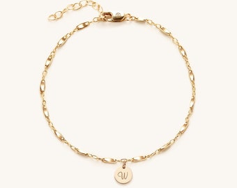SADIE Dainty Chain Initial Bracelet • Tiny Personalized Disk • Tiny Circle Tag • Custom Initial Bracelet • Gold Fill • Sterling Silver •Gift