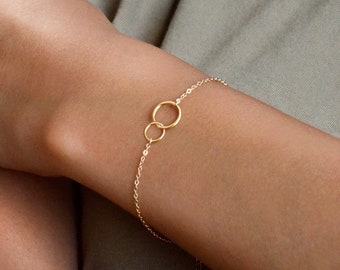 PAIGE 14K Solid Gold • Sterling Silver Two Linked Circles Bracelet•Eternity Bracelet• Karma Bracelet• Friendship bracelet• Bridesmaid gifts