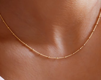 THALIA 14K Gold Fill, Rose, Silver Necklace • Satellite Necklace • Minimalist Necklace • Layering Beaded Chain • Delicate Wedding Necklace