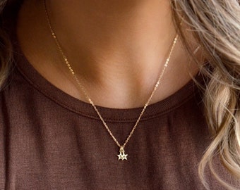 EVERLY 14K Solid Gold Personalized Stars Necklace • Initial Necklace • Celestial • Delicate Initial necklace • Tiny Necklace• Charm Necklace