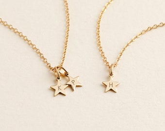 EVERLY 14K Solid Gold Personalized Stars Necklace • Initial Necklace • Celestial • Delicate Initial necklace • Tiny Necklace• Charm Necklace