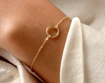 VOGUE 14K Solid Gold Karma Bracelet • Small Ring Bracelet • Delicate Open Circle Bracelet • Eternity Bracelet • Layering Bracelet • Simple