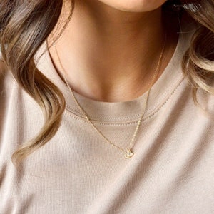 CHERISH Ouro maciço 14K • Colar com coração gravado • Colar com letras • Colar personalizado • Inicial infantil • Joias de coração personalizadas • Prata, rosa
