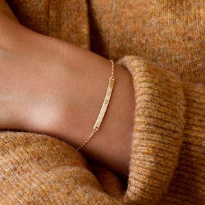KIRA 14K Gold Fill Dainty Personalized Bar Bracelet • Name Bracelet • Dates • Coordinates • Initial Bracelet •Engraved Bracelet•Gift For Her
