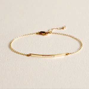 BELLA 14K Solid Gold Ultra Dainty Bar Bracelet • Simple Narrow Bar • Personalized Initial Bracelet • Name • Roman Numerals • Dates•Gold•Gift