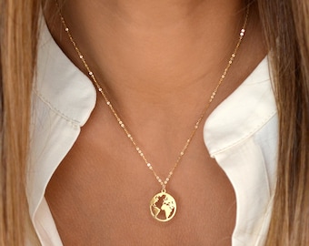 Endverkauf Gold Globus Halskette • 14k Gold Filled Kette Halskette • Erde Halskette • Karte Schmuck • Weltkugel Halskette Gold Anhänger Halskette