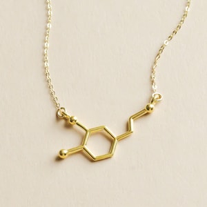 Final Sale DOPAMINE 14K Gold Filled Molecule Necklace • Dainty Chain • Women&#39;s Jewelry • Best Friend • Science Theme Gift • Unique Jewelry