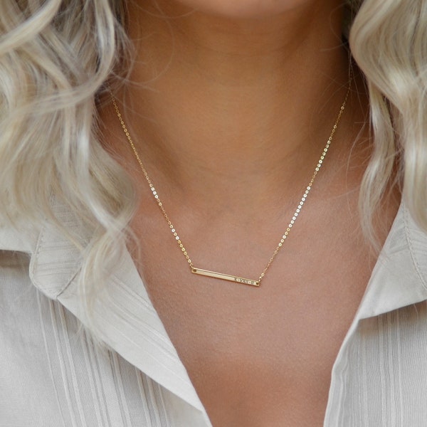 BELLA Super Dainty Bar Necklace • Minimal Narrow Bar • Personalized Initial Necklace • Name • Roman Numerals • Dates • Gold•Rose Gold•Silver